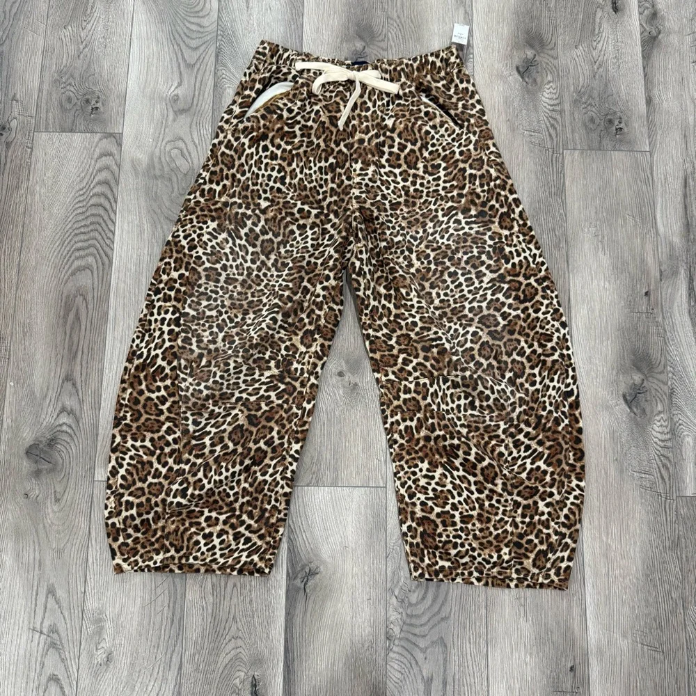 GAP Leopard Print Wide Leg Pants Tan Black barrel parachute leg 2 petite western - Picture 16 of 16